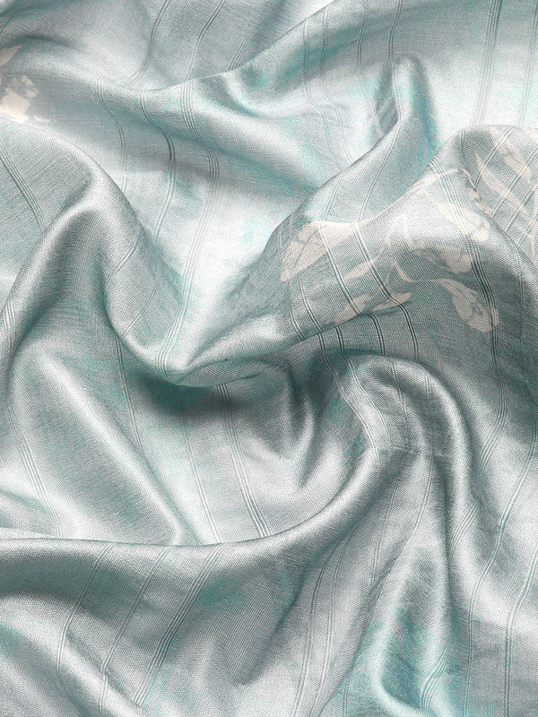 Gray Silk Blend Digital Print Floral Saree with Unstitched Blouse - Hiral Fashion | Grocsy