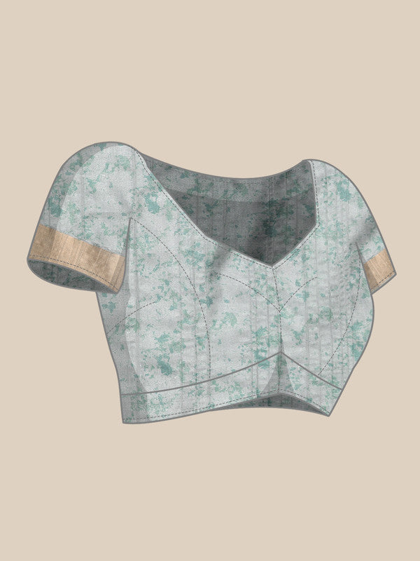 Gray Silk Blend Digital Print Floral Saree with Unstitched Blouse - Hiral Fashion | Grocsy