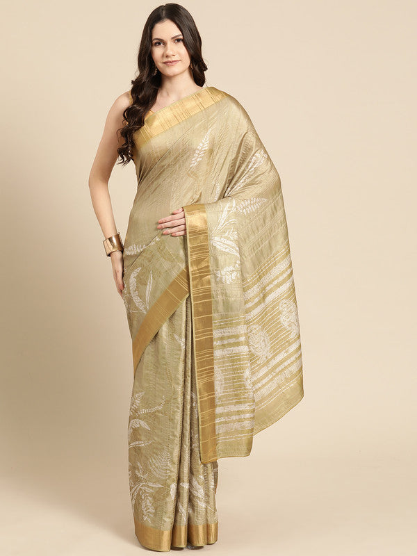 Olive Silk Blend Digital Print Floral Saree with Unstitched Blouse - Hiral Fashion | Grocsy