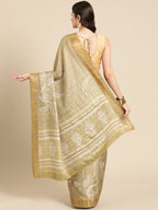 Olive Silk Blend Digital Print Floral Saree with Unstitched Blouse - Hiral Fashion | Grocsy