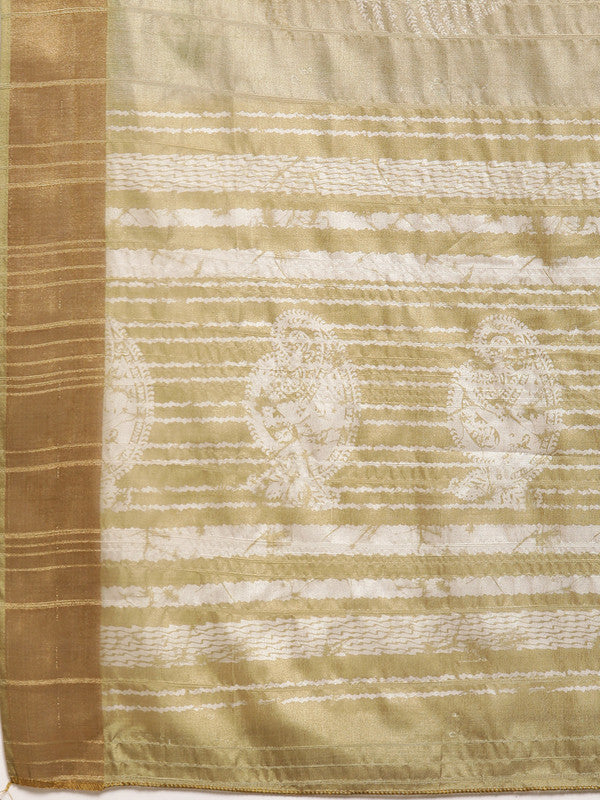 Olive Silk Blend Digital Print Floral Saree with Unstitched Blouse - Hiral Fashion | Grocsy