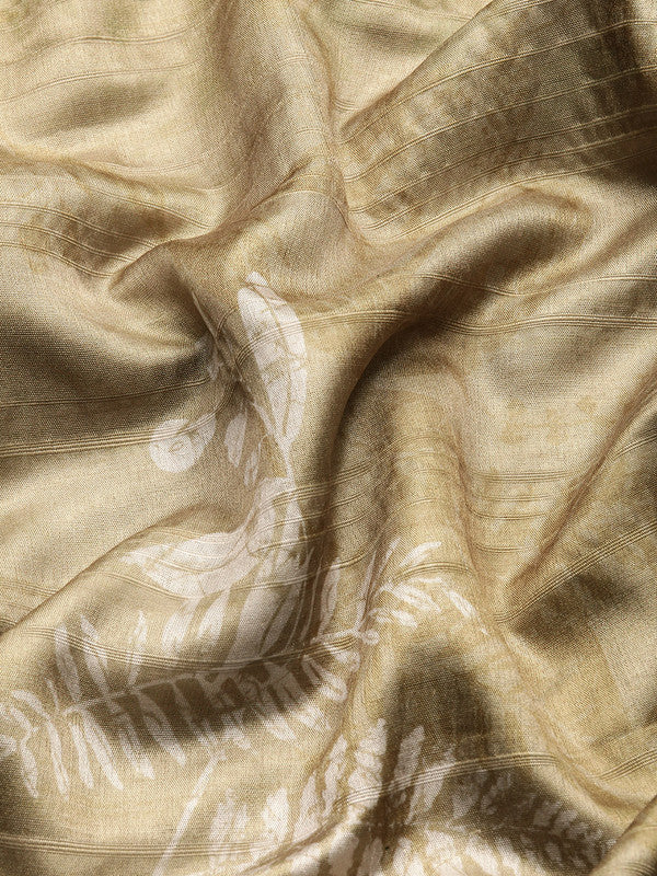 Olive Silk Blend Digital Print Floral Saree with Unstitched Blouse - Hiral Fashion | Grocsy