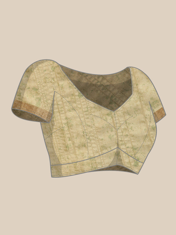 Olive Silk Blend Digital Print Floral Saree with Unstitched Blouse - Hiral Fashion | Grocsy