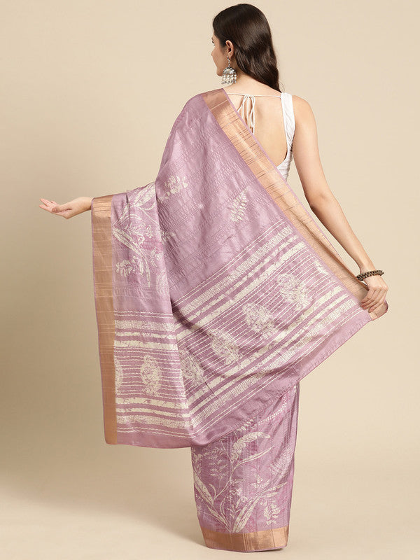 Purple Silk Blend Digital Print Floral Saree with Unstitched Blouse - Hiral Fashion | Grocsy