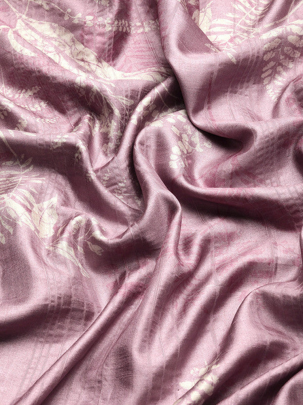 Purple Silk Blend Digital Print Floral Saree with Unstitched Blouse - Hiral Fashion | Grocsy