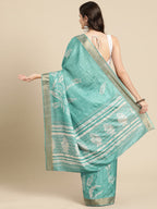Turquoise Silk Blend Digital Print Floral Saree with Unstitched Blouse - Hiral Fashion | Grocsy
