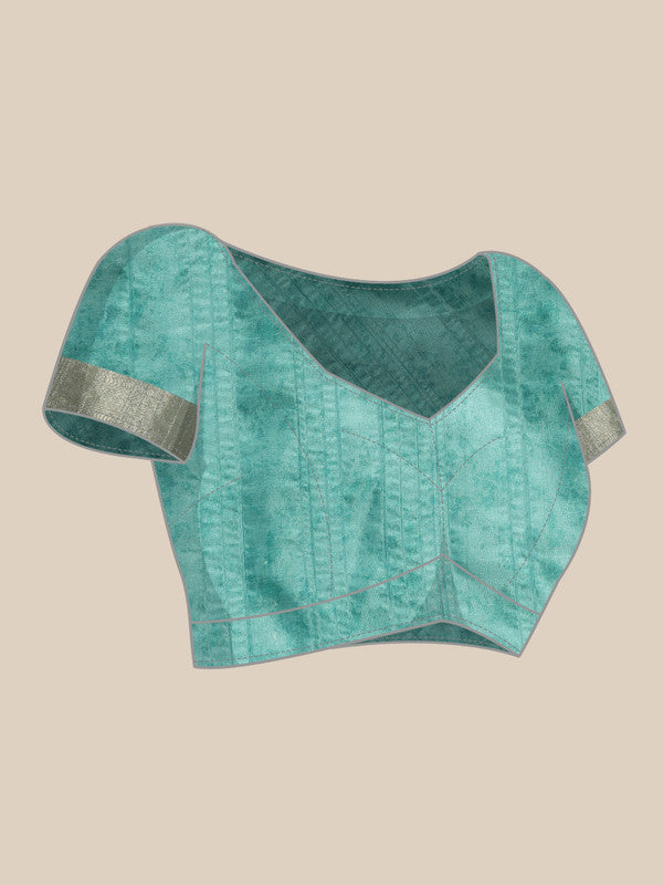 Turquoise Silk Blend Digital Print Floral Saree with Unstitched Blouse - Hiral Fashion | Grocsy