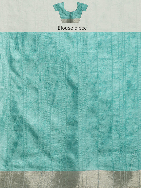 Turquoise Silk Blend Digital Print Floral Saree with Unstitched Blouse - Hiral Fashion | Grocsy