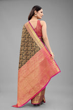 Hiral Fashion Black Banarasi Art Silk Floral Woven Design Saree | Grocsy