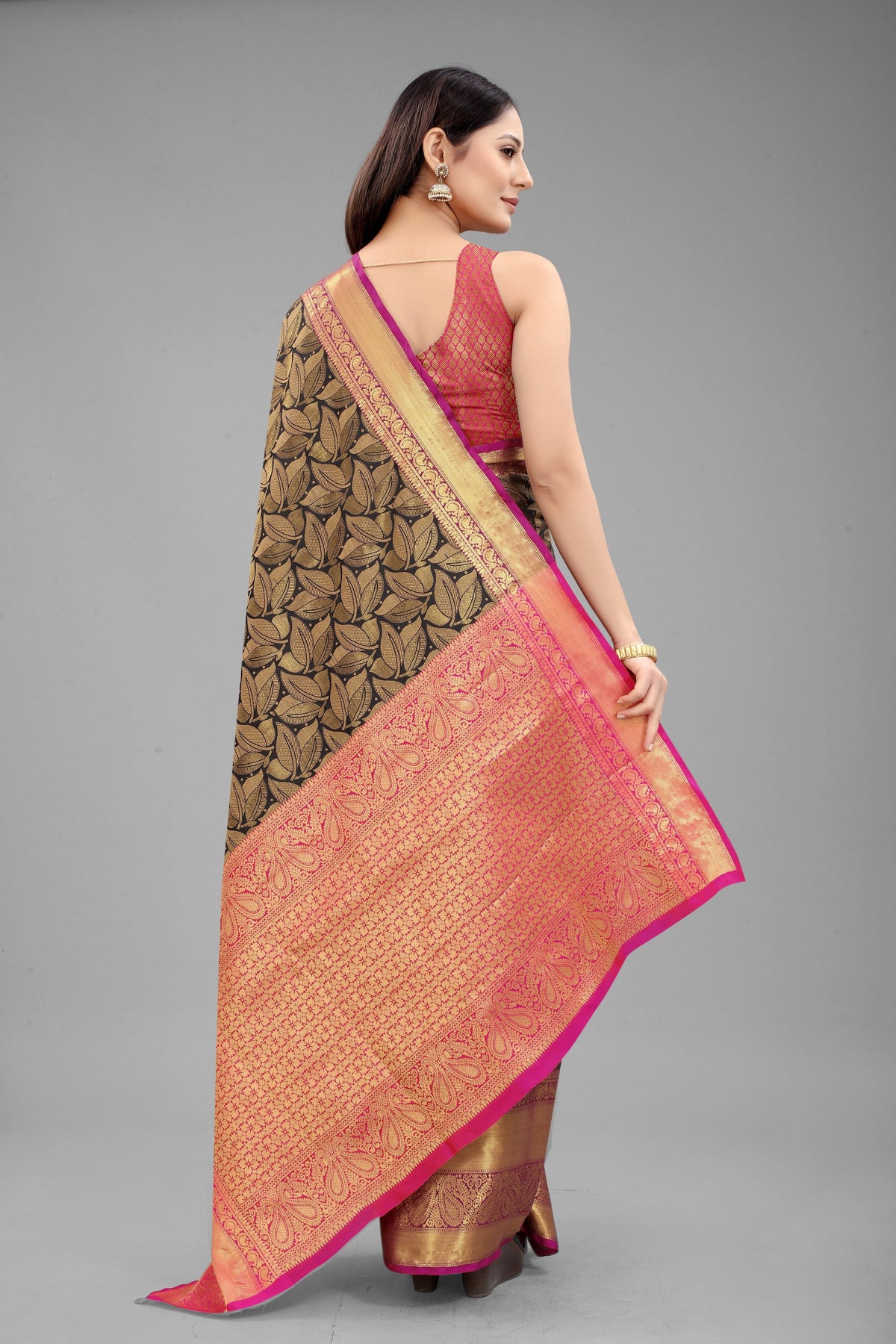 Hiral Fashion Black Banarasi Art Silk Floral Woven Design Saree | Grocsy