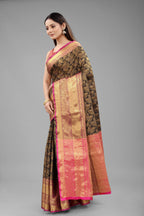 Hiral Fashion Black Banarasi Art Silk Floral Woven Design Saree | Grocsy