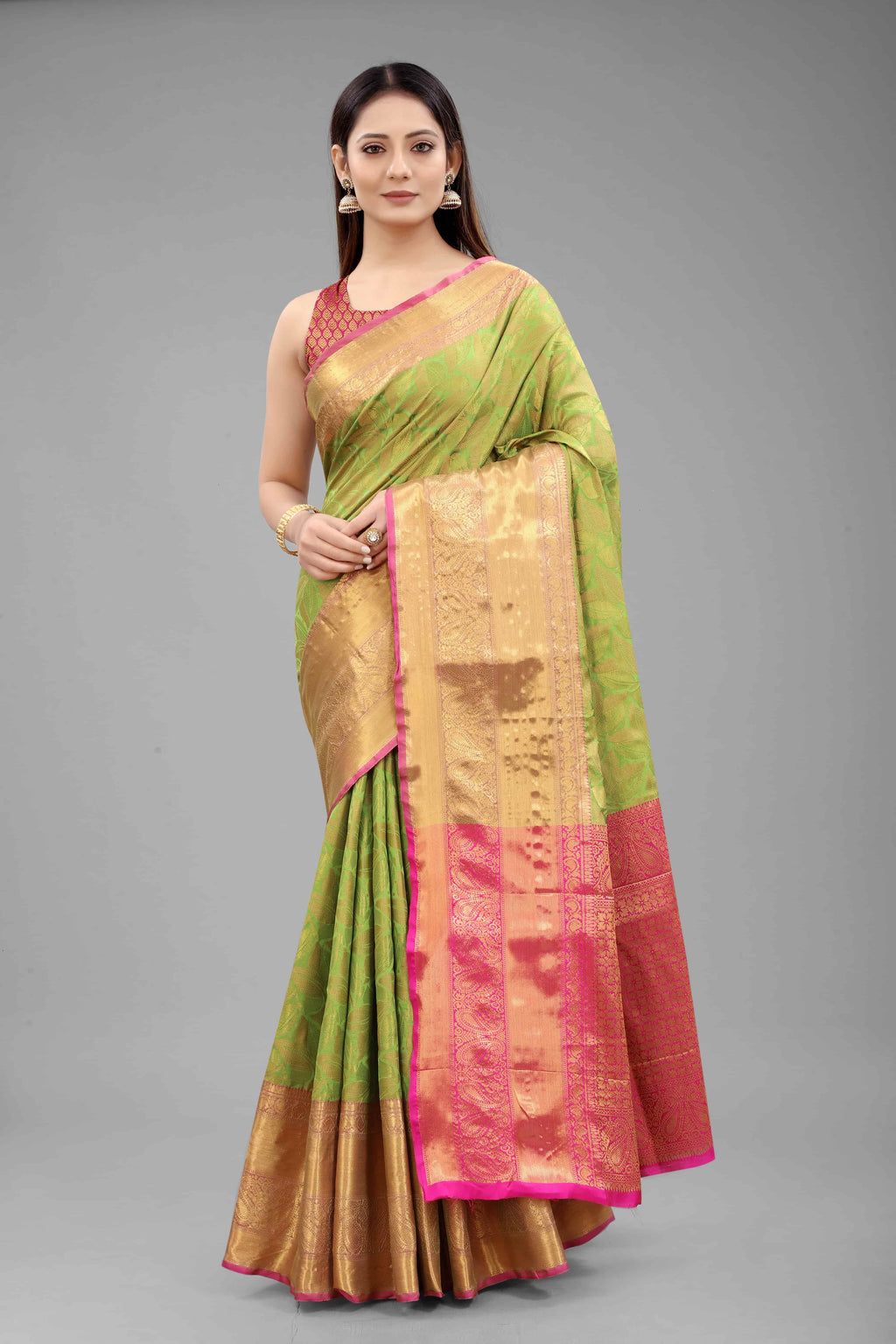 Hiral Fashion Green Banarasi Art Silk Floral Woven Design Saree | Grocsy