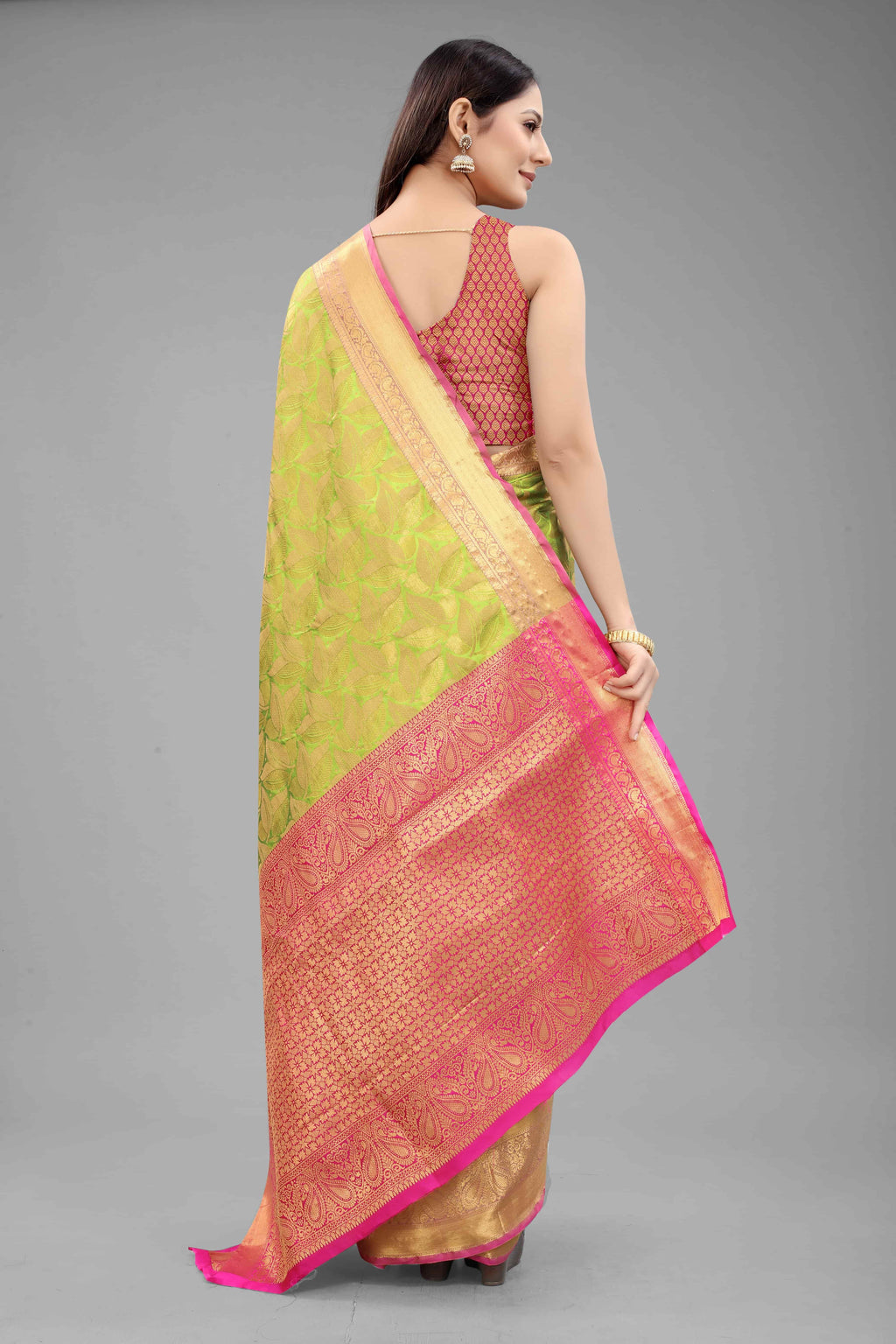Hiral Fashion Green Banarasi Art Silk Floral Woven Design Saree | Grocsy