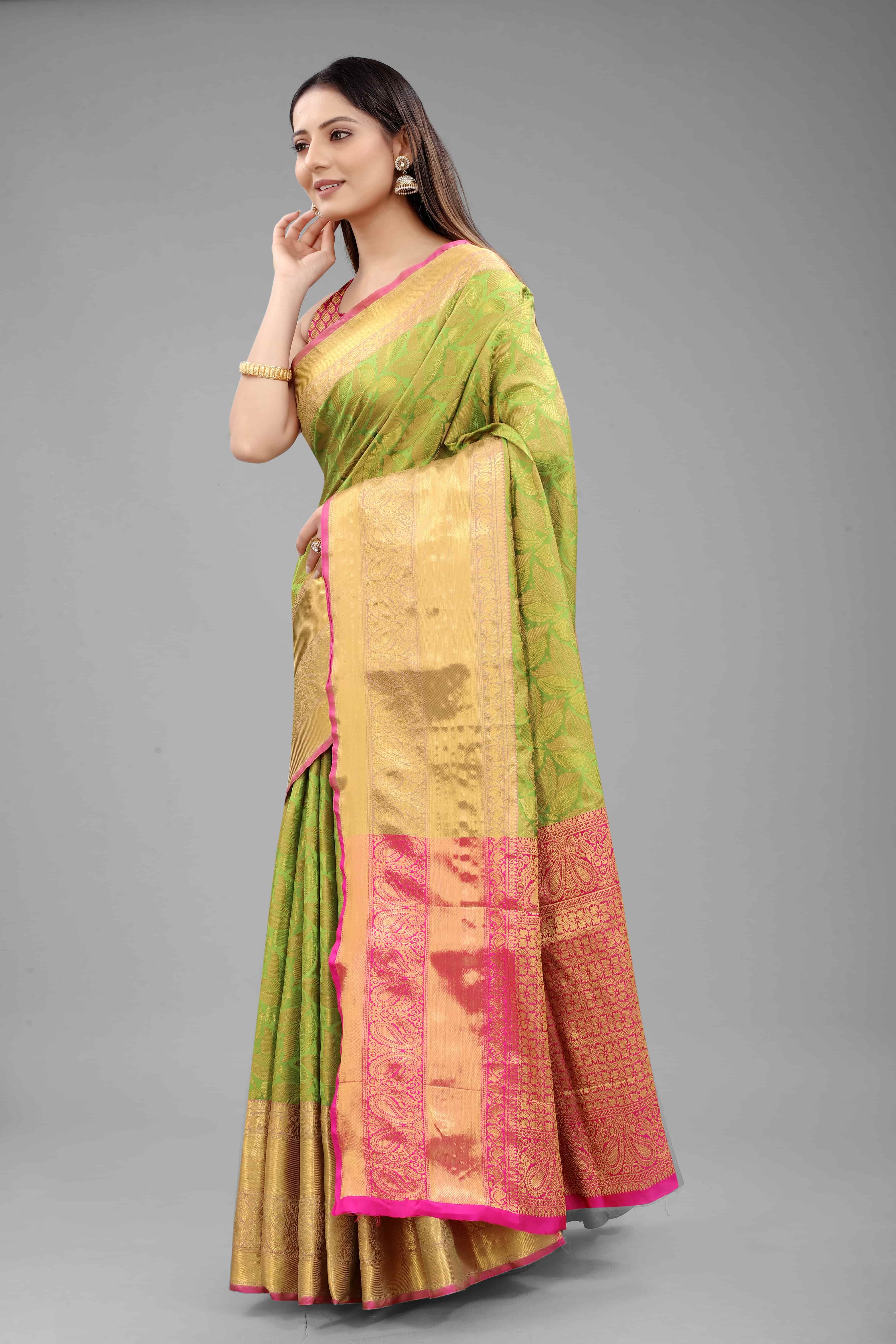 Hiral Fashion Green Banarasi Art Silk Floral Woven Design Saree | Grocsy