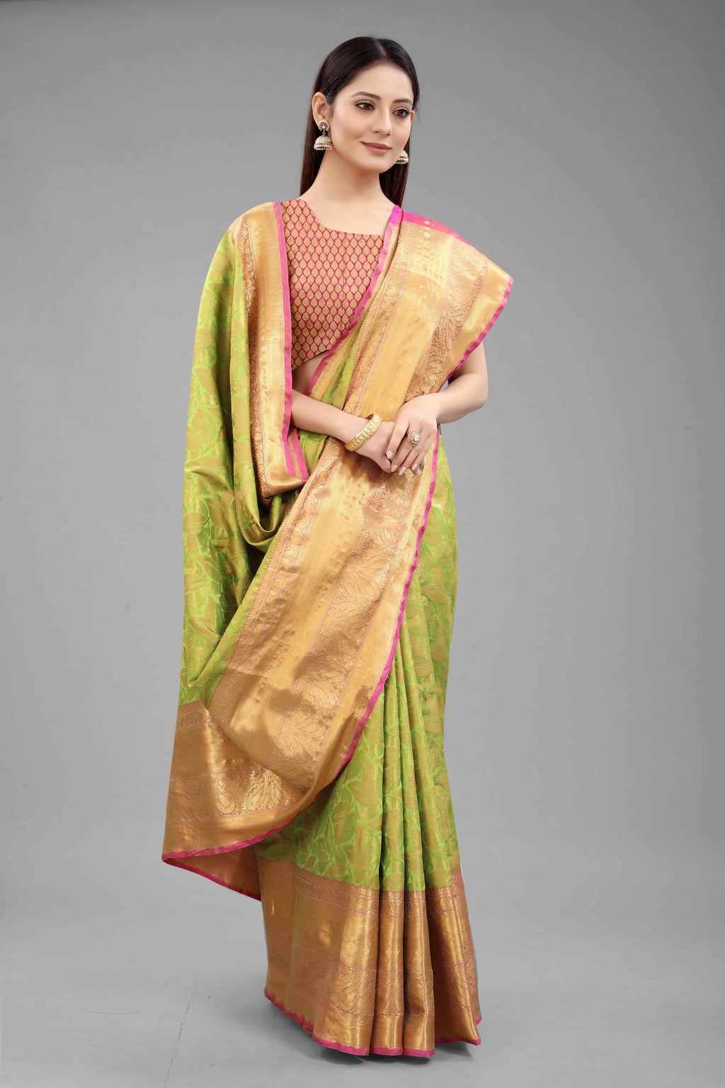 Hiral Fashion Green Banarasi Art Silk Floral Woven Design Saree | Grocsy