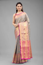 Hiral Fashion Grey Banarasi Art Silk Floral Woven Design Saree | Grocsy