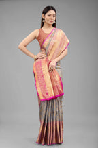 Hiral Fashion Grey Banarasi Art Silk Floral Woven Design Saree | Grocsy