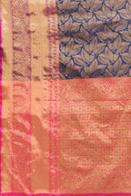 Hiral Fashion Navy Blue Banarasi Art Silk Floral Woven Design Saree | Grocsy