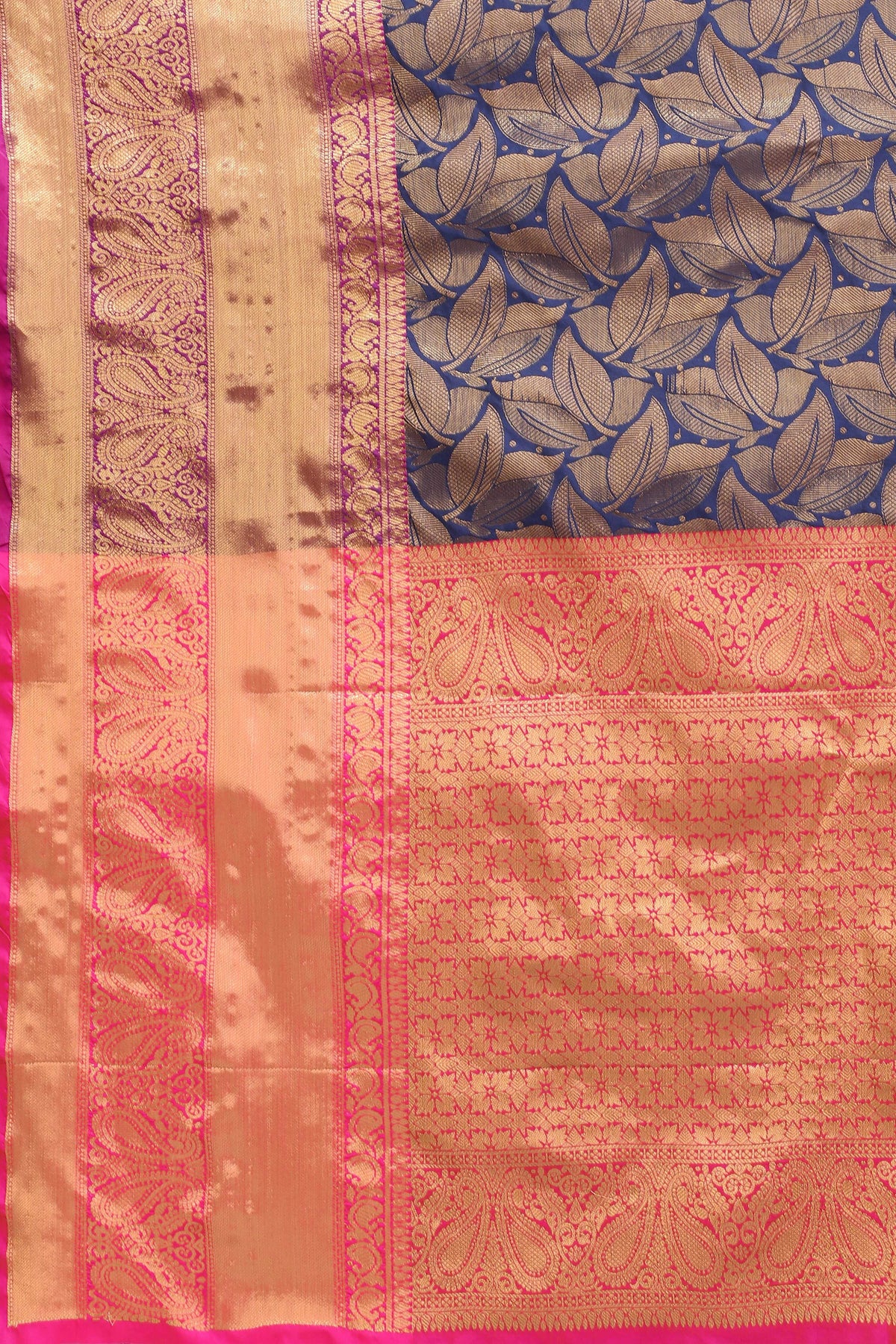 Hiral Fashion Navy Blue Banarasi Art Silk Floral Woven Design Saree | Grocsy