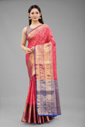 Hiral Fashion Pink Banarasi Art Silk Floral Woven Design Saree | Grocsy