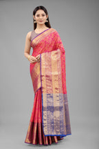 Hiral Fashion Pink Banarasi Art Silk Floral Woven Design Saree | Grocsy