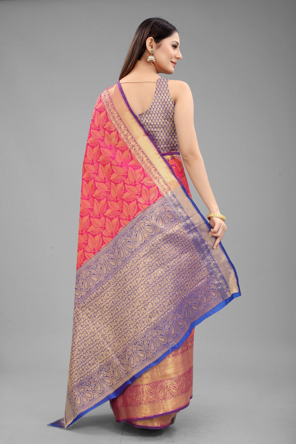 Hiral Fashion Pink Banarasi Art Silk Floral Woven Design Saree | Grocsy