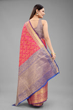 Hiral Fashion Pink Banarasi Art Silk Floral Woven Design Saree | Grocsy