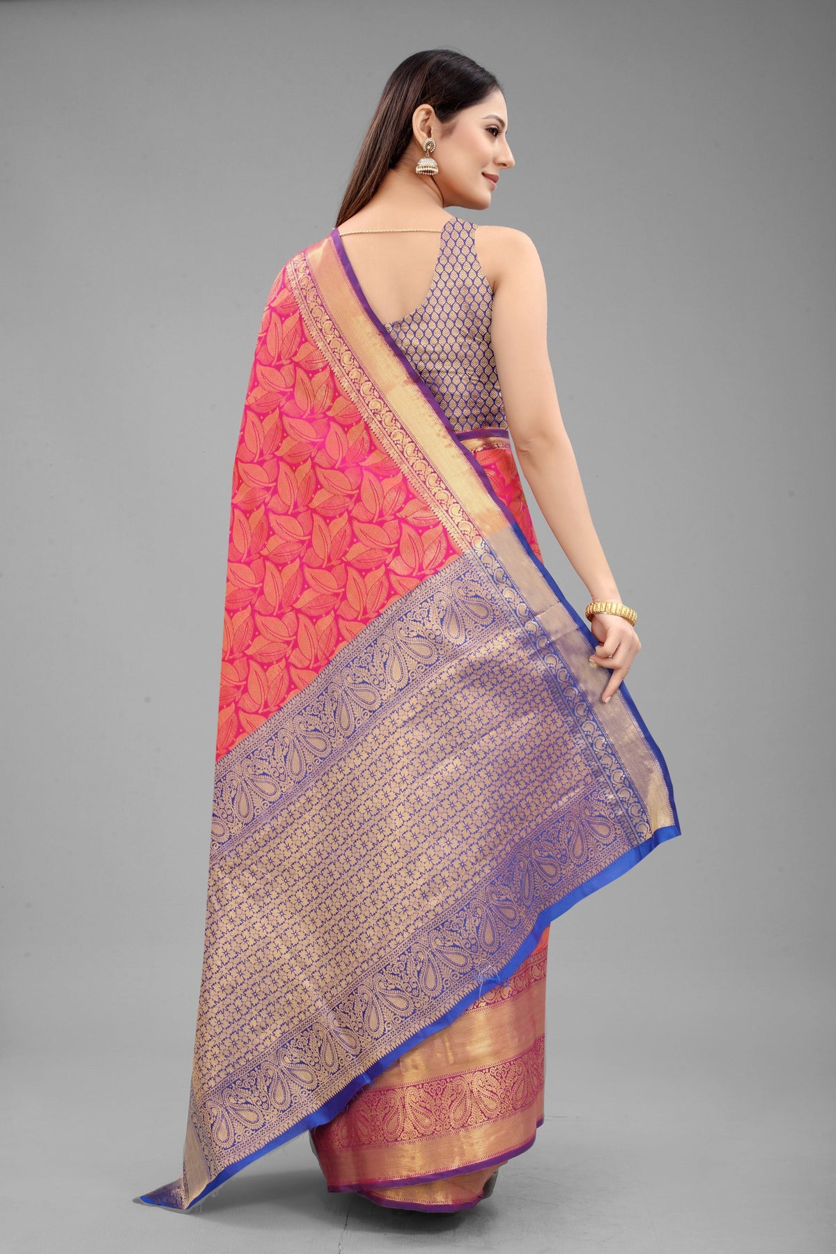 Hiral Fashion Pink Banarasi Art Silk Floral Woven Design Saree | Grocsy