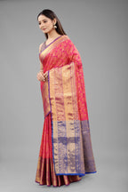 Hiral Fashion Pink Banarasi Art Silk Floral Woven Design Saree | Grocsy