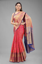 Hiral Fashion Pink Banarasi Art Silk Floral Woven Design Saree | Grocsy