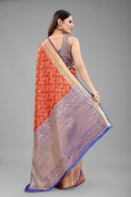 Hiral Fashion Red Banarasi Art Silk Floral Woven Design Saree | Grocsy