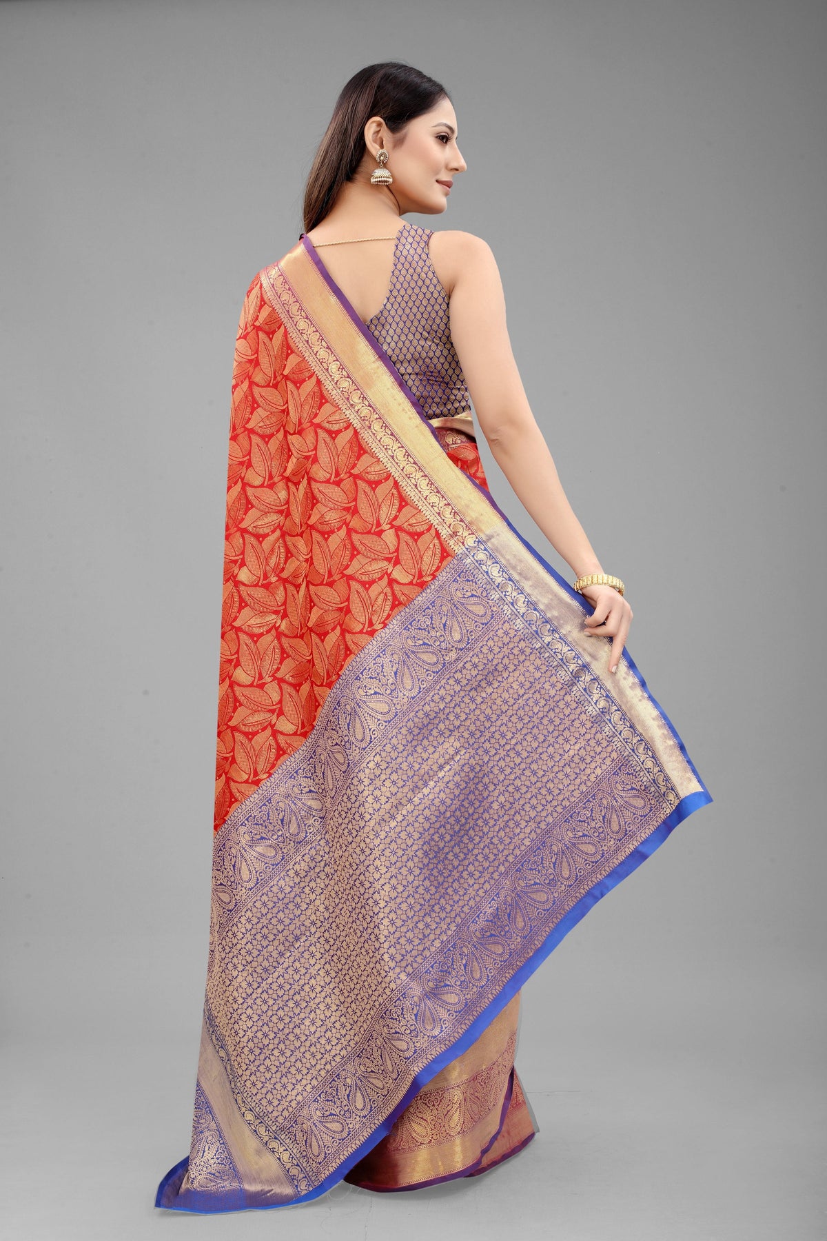 Hiral Fashion Red Banarasi Art Silk Floral Woven Design Saree | Grocsy