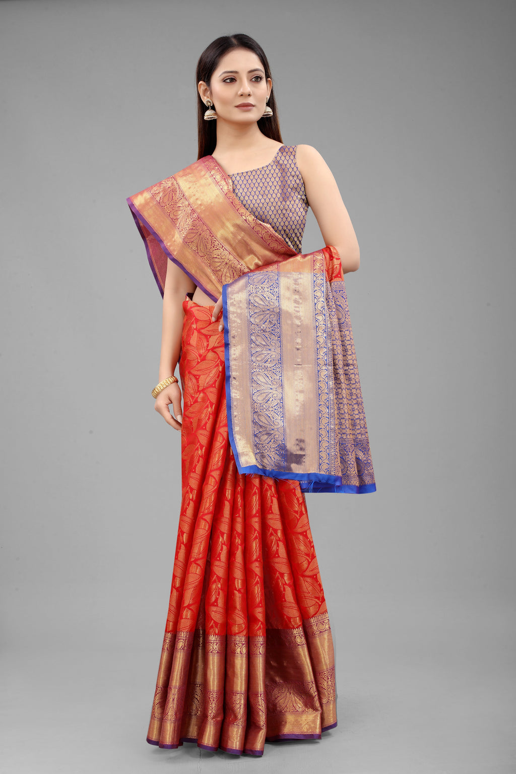 Hiral Fashion Red Banarasi Art Silk Floral Woven Design Saree | Grocsy