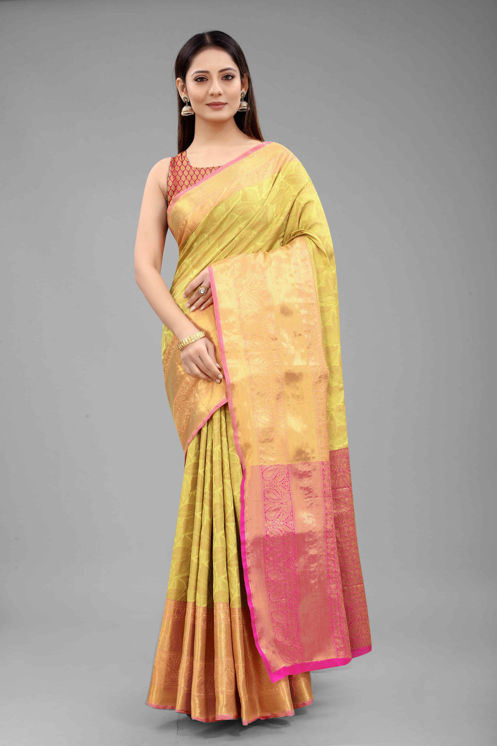 Hiral Fashion Yellow Banarasi Art Silk Floral Woven Design Saree | Grocsy