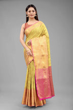 Hiral Fashion Yellow Banarasi Art Silk Floral Woven Design Saree | Grocsy