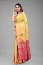 Hiral Fashion Yellow Banarasi Art Silk Floral Woven Design Saree | Grocsy