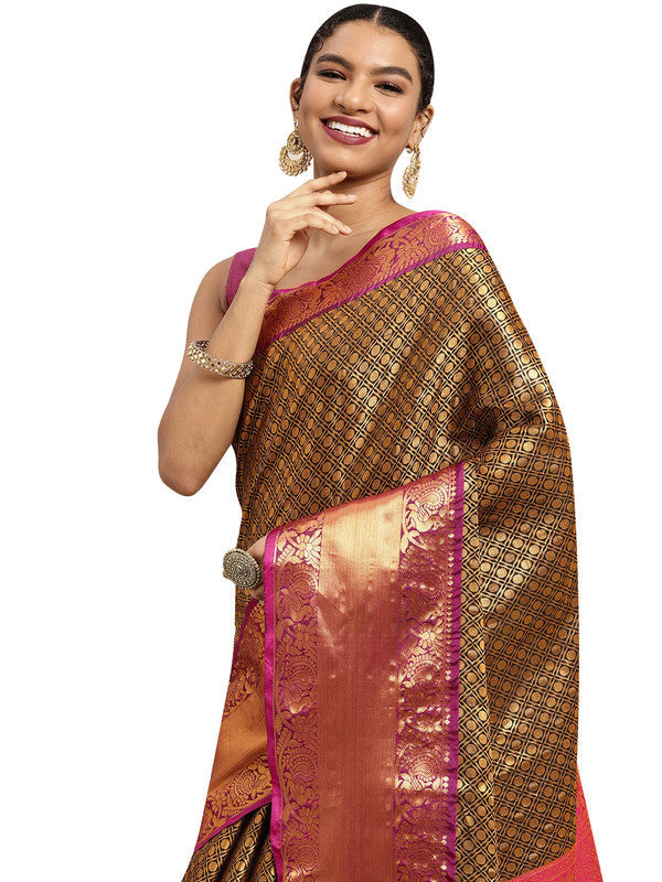 Black Pure Silk Woven Zari Design Polka Dots Saree with Unstitched Blouse - Hiral Fashion | Grocsy