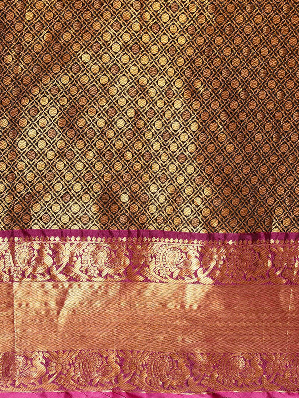 Black Pure Silk Woven Zari Design Polka Dots Saree with Unstitched Blouse - Hiral Fashion | Grocsy