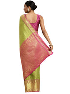 Green Pure Silk Woven Zari Design Polka Dots Saree with Unstitched Blouse - Hiral Fashion | Grocsy
