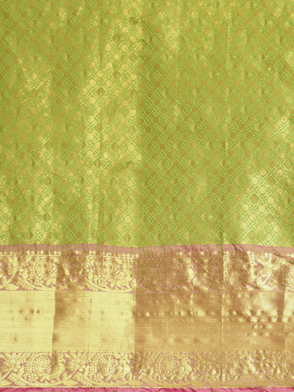 Green Pure Silk Woven Zari Design Polka Dots Saree with Unstitched Blouse - Hiral Fashion | Grocsy