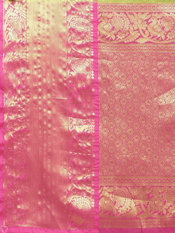Green Pure Silk Woven Zari Design Polka Dots Saree with Unstitched Blouse - Hiral Fashion | Grocsy