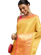 Mustard Pure Silk Woven Zari Design Polka Dots Saree with Unstitched Blouse - Hiral Fashion | Grocsy