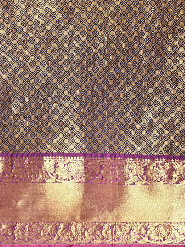 Navy Blue Pure Silk Woven Zari Design Polka Dots Saree with Unstitched Blouse - Hiral Fashion | Grocsy