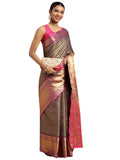 Navy Blue Pure Silk Woven Zari Design Polka Dots Saree with Unstitched Blouse - Hiral Fashion | Grocsy