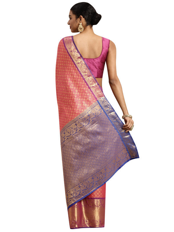 Pink Pure Silk Woven Zari Design Polka Dots Saree with Unstitched Blouse - Hiral Fashion | Grocsy