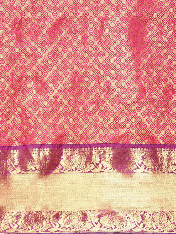 Pink Pure Silk Woven Zari Design Polka Dots Saree with Unstitched Blouse - Hiral Fashion | Grocsy
