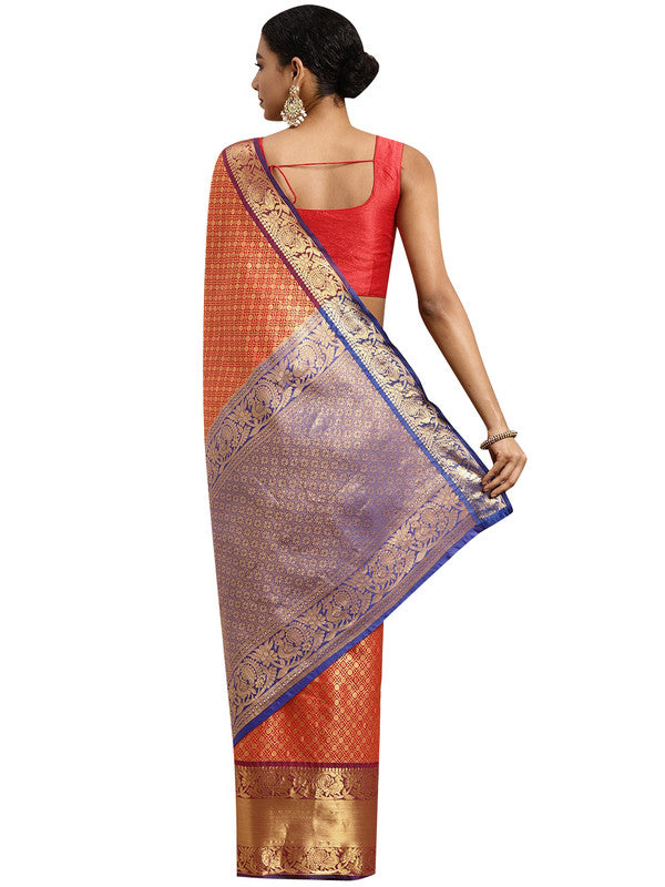 Red Pure Silk Woven Zari Design Polka Dots Saree with Unstitched Blouse - Hiral Fashion | Grocsy