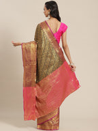 Black Brocade Woven Zari Design Paisely Saree with Unstitched Blouse - Hiral Fashion | Grocsy