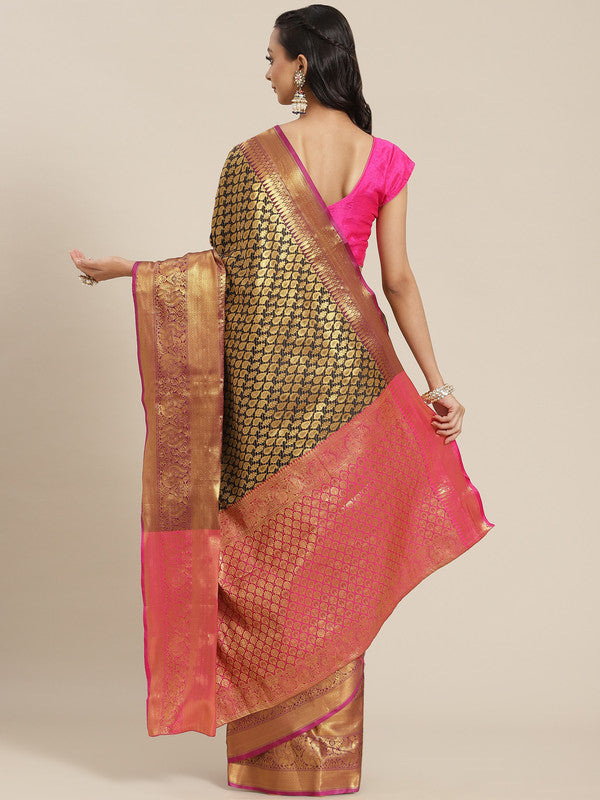 Black Brocade Woven Zari Design Paisely Saree with Unstitched Blouse - Hiral Fashion | Grocsy
