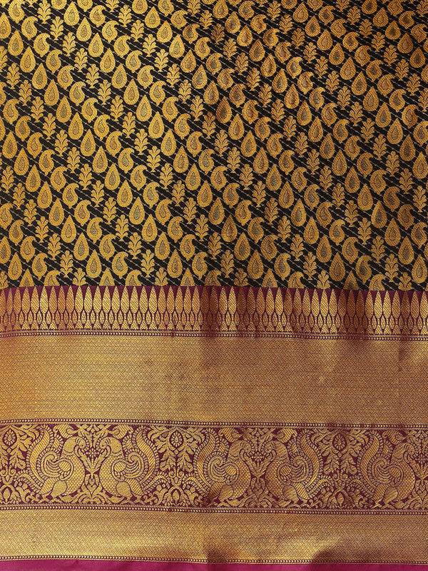 Black Brocade Woven Zari Design Paisely Saree with Unstitched Blouse - Hiral Fashion | Grocsy